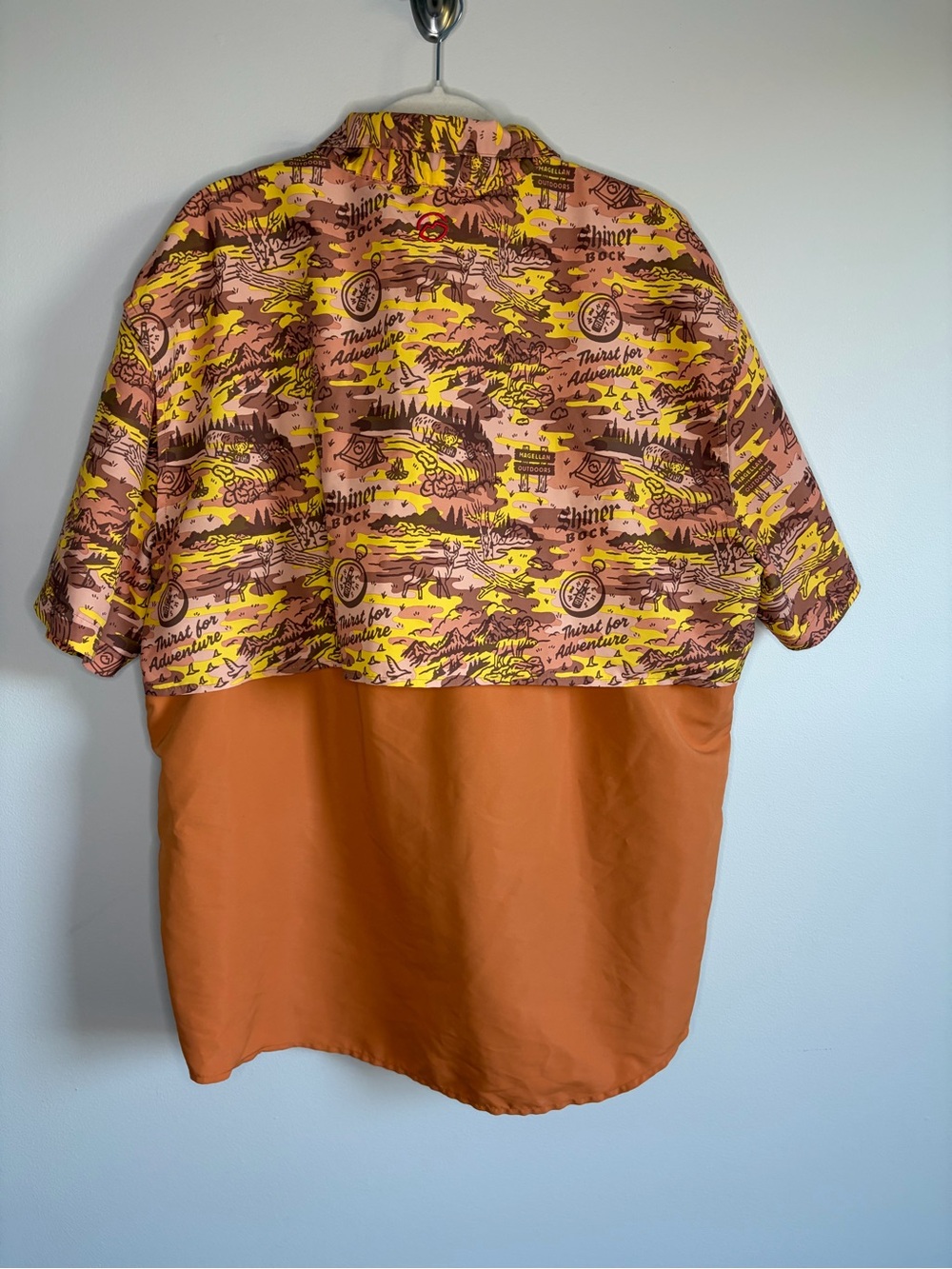 Magellan Outdoors Shiner Bock Beer Fishing Shirt Mens 2XL Short Sleeve Camo - Picture 10 of 12